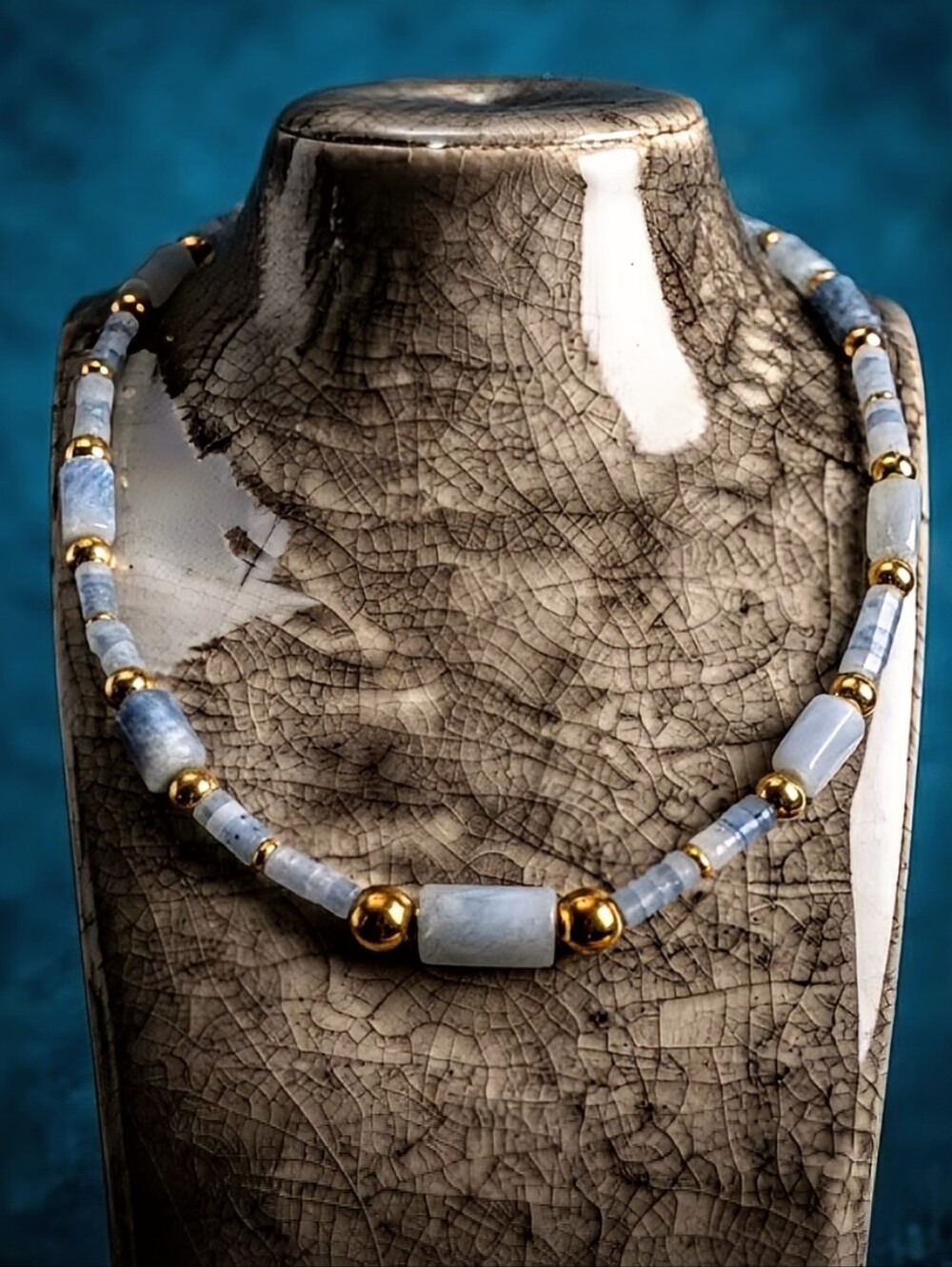 Natural Blue Aquamarine Necklace Or Choker In 18K Gold Plated Necklace